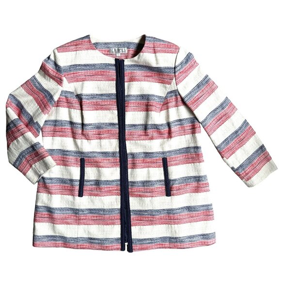 Tahari Womens Striped Open Front Jacket‎ Blazer 18W Striped Career Oversized - Picture 1 of 8